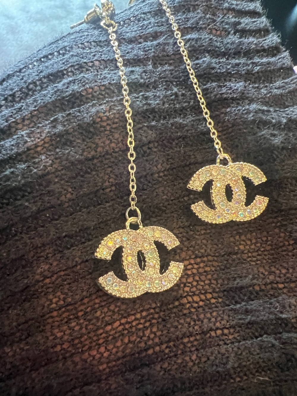 CHANEL silver Tone Crystal CC Drop Earrings with Multicolor Stones - Picture 3 of 12